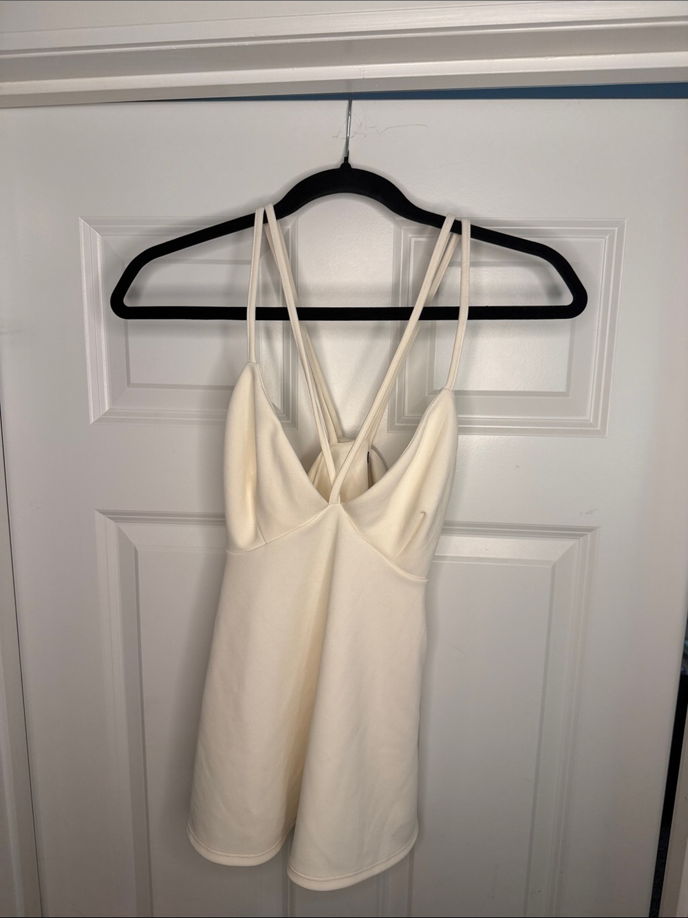 Express Cream Double-Strap V-Neck Mini Dress